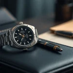 Showcase a stunning rolex replica on a luxury watch box with elegant detailing and refined atmosphere.