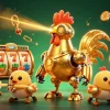 Engage with LUCKY88 slot excitement featuring a golden rooster robot and vibrant gaming elements.