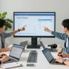 Analysts detect fake receipts during team meeting in a modern office.