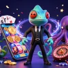 Engage in exciting 1v1 chat with vibrant animated characters and casino elements.