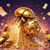 Experience popotogel bandar slot mahjong gacor through this vibrant scene of slot-themed 3D cartoon elements.
