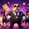 Interagisci con i nuovi casino non AAMS in una vivace scena di casinò con un unico bulldog boss mafioso e dinamici elementi di gioco.