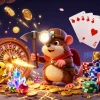 Menangkan dengan Arenaslot 88: ilustrasi digital 3D kasino penuh aksi dan harta karun emas.