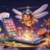 Win big with Bg678 login in this vibrant casino illustration featuring a dragonfly pilot.