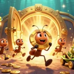Engage with slotbesarlink as a team of cartoon ants executes a heist with a giant poker chip amidst treasure.