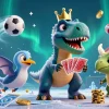 Scopri i bookmaker non AAMS sicuri con una scena vivace di dinosauri divertenti e sportivi in un casinò 3D.