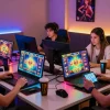 Kudaliar89: Pemain slot online menikmati permainan di perangkat modern dalam suasana yang ceria dan energik.