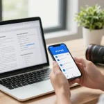Exploring the features of 纸飞机中文版 app in a modern workspace with natural light and productivity elements.