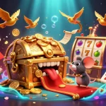 Spin and win at slot depo 5k within an ultra-detailed illustration of treasure and casino elements.