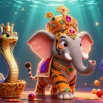 Dover Residences showcases a vibrant scene with a maharaja tiger, jewel-encrusted elephant amidst exciting slot reels and casino symbols.