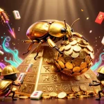 Experience best payout casinos with golden insects rolling coins and festive casino elements.